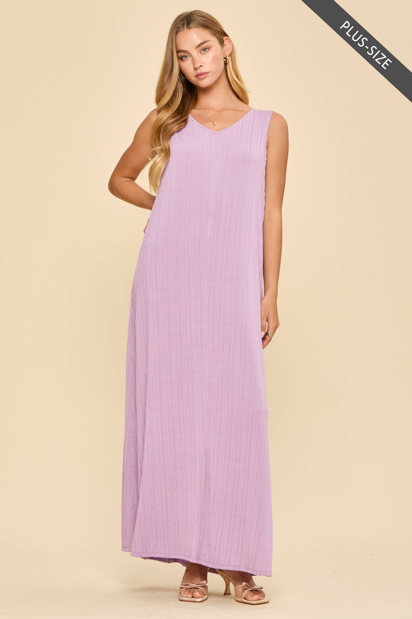 Textured V-Neck Maxi Dress - Plus Size